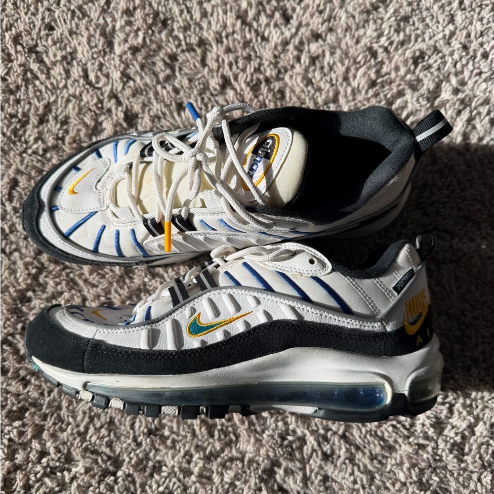 Nike Air Max 98 White Blue Yellow Sneakers